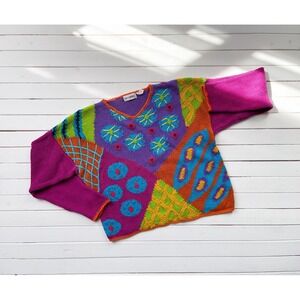 embroidered sweater 90s‎ y2k vintage rainbow color block colorful sweater